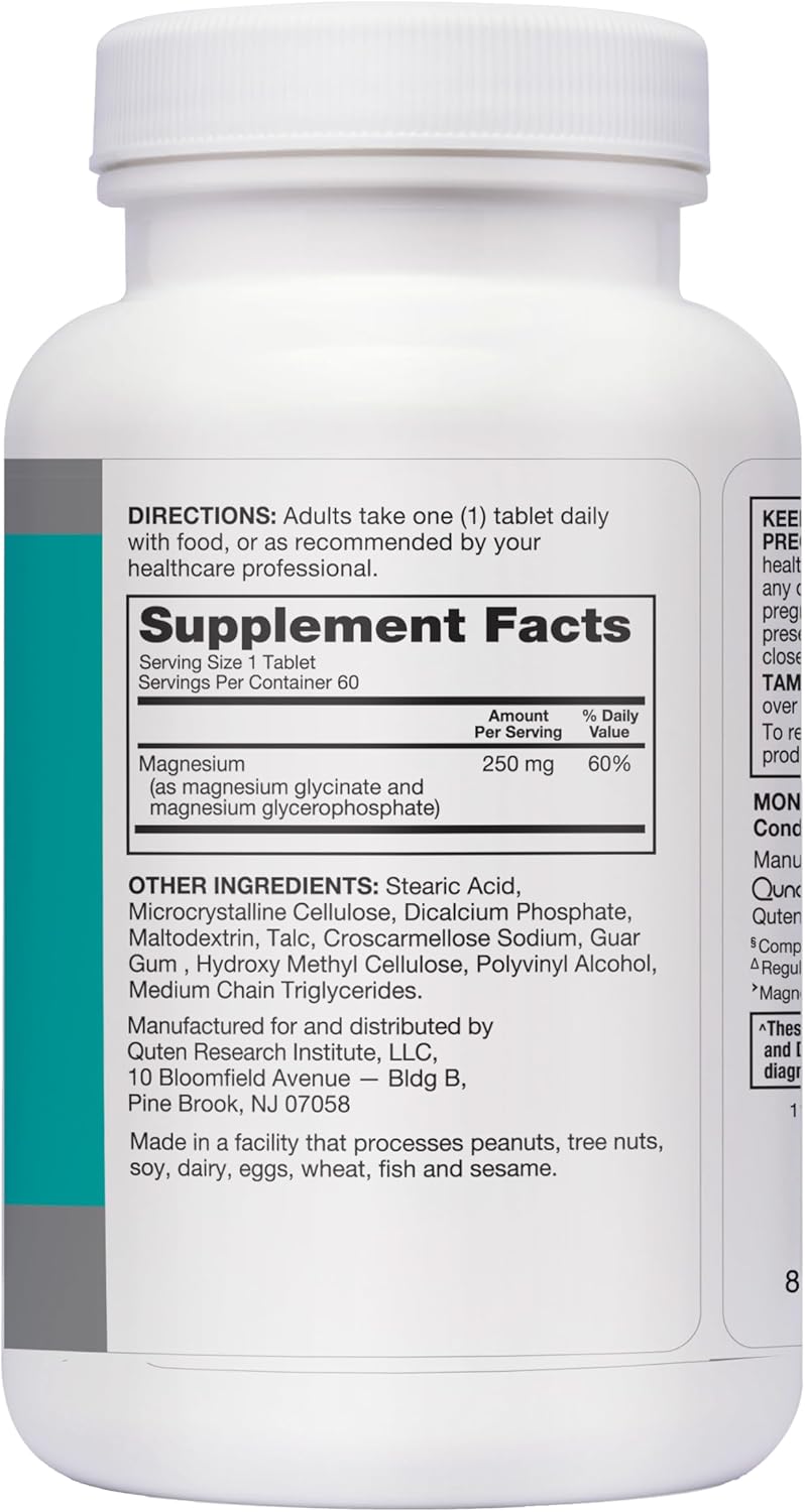 Qunol Magnesium Glycinate Complex 250mg One Pill Dose Supplement for Nerve, Bone, and Muscle Health - 60 Count Pack