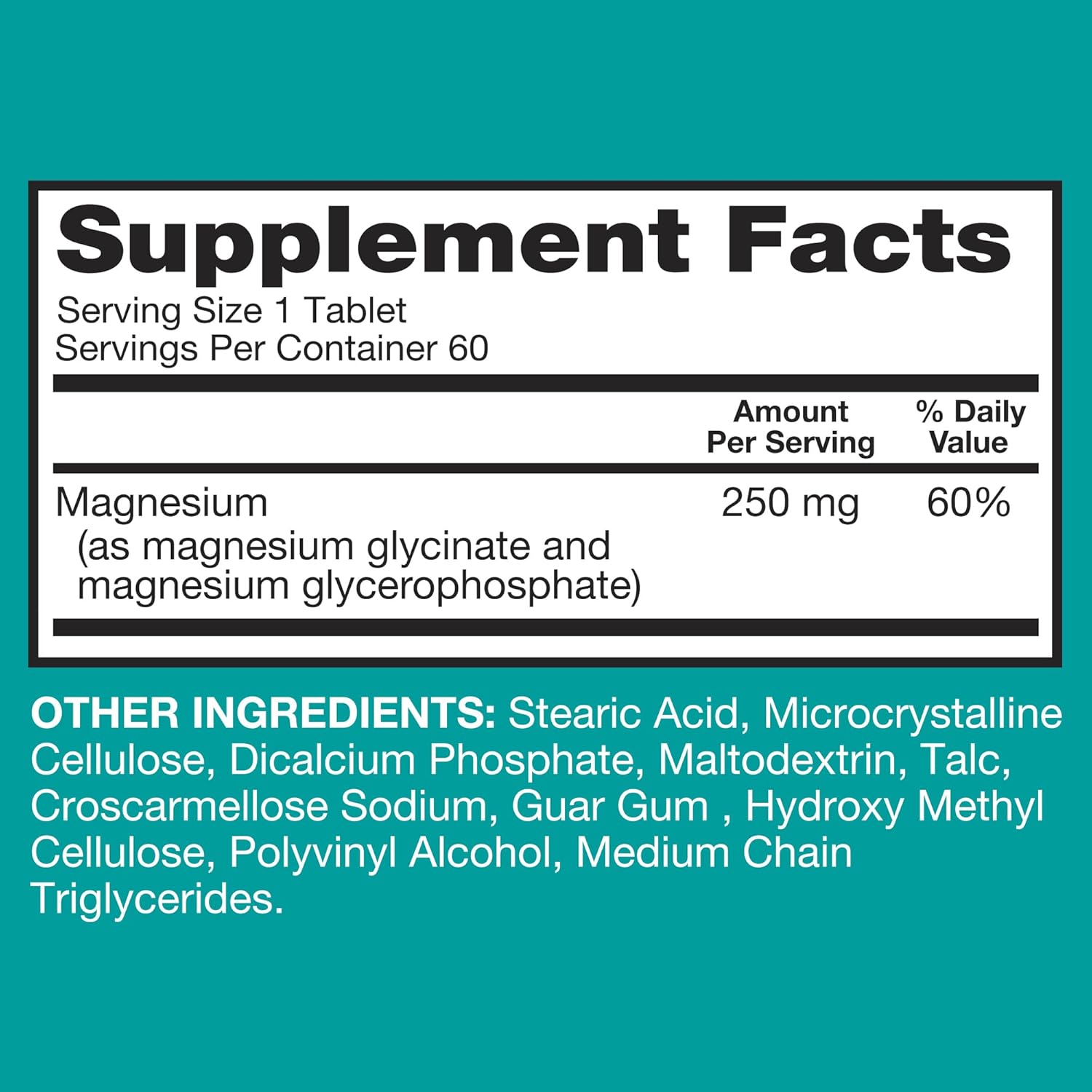 Qunol Magnesium Glycinate Complex 250mg One Pill Dose Supplement for Nerve, Bone, and Muscle Health - 60 Count Pack