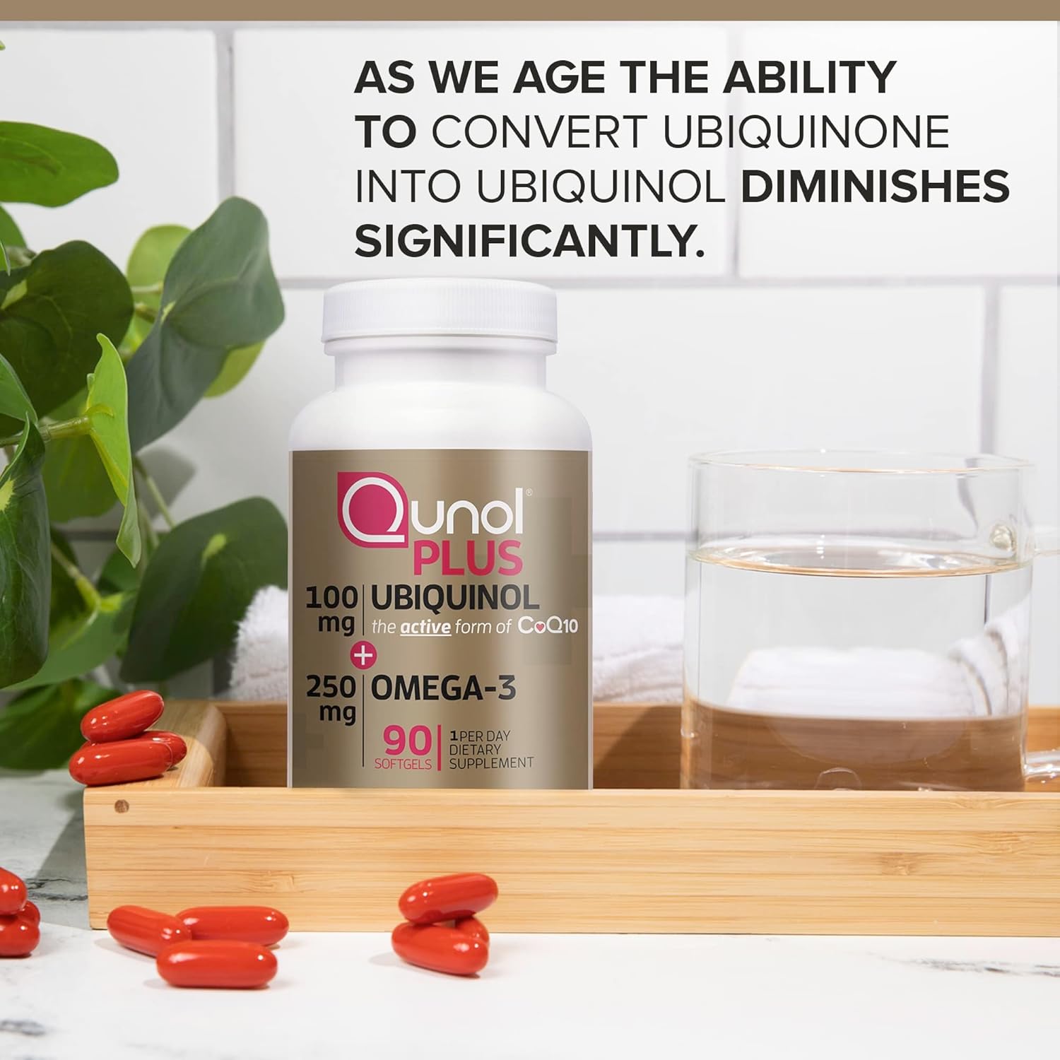 Qunol Plus Ubiquinol with Omega-3 Fish Oil - Heart Health Antioxidant Supplement, CoQ10 Active Form, 90 Count