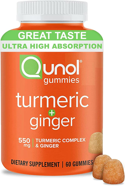Qunol Turmeric and Ginger Gummies - Joint Support Supplement with High Absorption, Vegan & Gluten Free - 60ct Gummies, 1 Month Supply