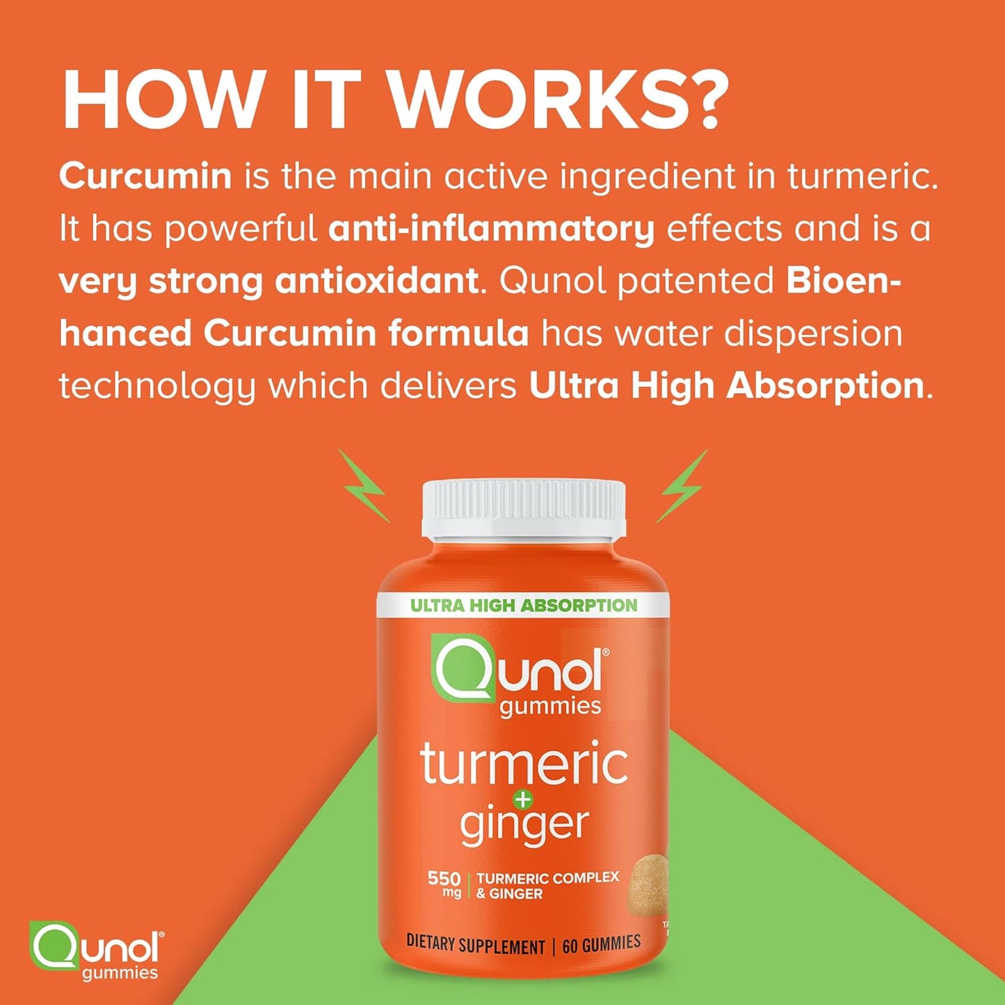Qunol Turmeric and Ginger Gummies - Joint Support Supplement with High Absorption, Vegan & Gluten Free - 60ct Gummies, 1 Month Supply