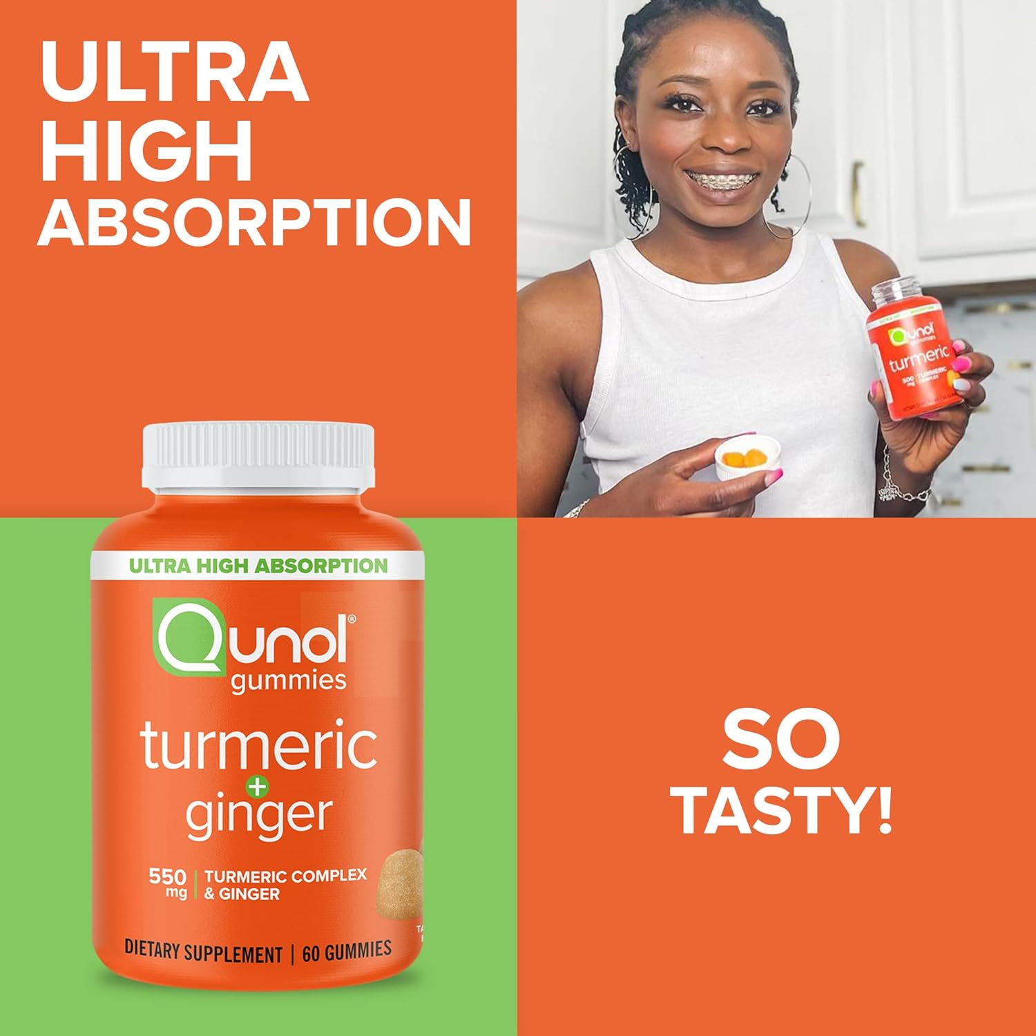 Qunol Turmeric and Ginger Gummies - Joint Support Supplement with High Absorption, Vegan & Gluten Free - 60ct Gummies, 1 Month Supply