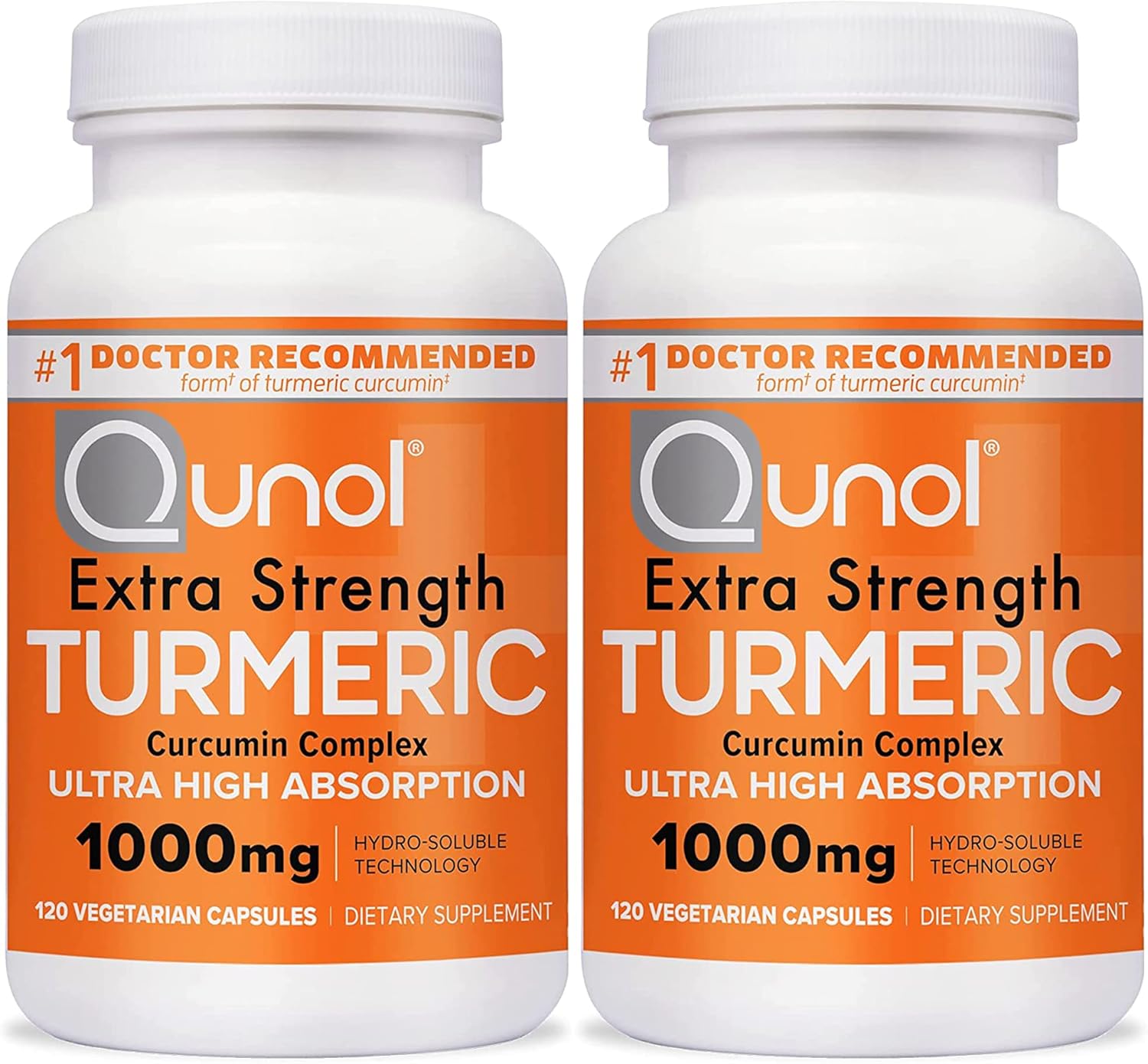Qunol Turmeric Curcumin Capsules - 1000mg Extra Strength Supplement with Patented Hydro-Soluble Technology - 240 Veggie Capsules for Enhanced Absorption