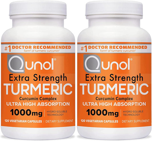 Qunol Turmeric Curcumin Capsules - 1000mg Extra Strength Supplement with Patented Hydro-Soluble Technology - 240 Veggie Capsules for Enhanced Absorption