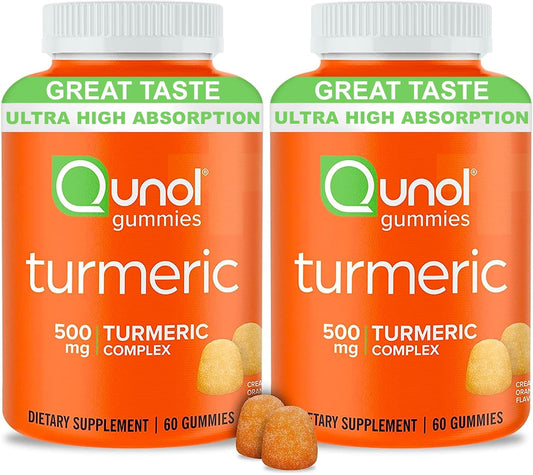 Qunol Turmeric Gummies - 1000mg Turmeric Curcumin, Joint Support, High Absorption, Vegan, Gluten Free - 2 Month Supply (120 Gummies)