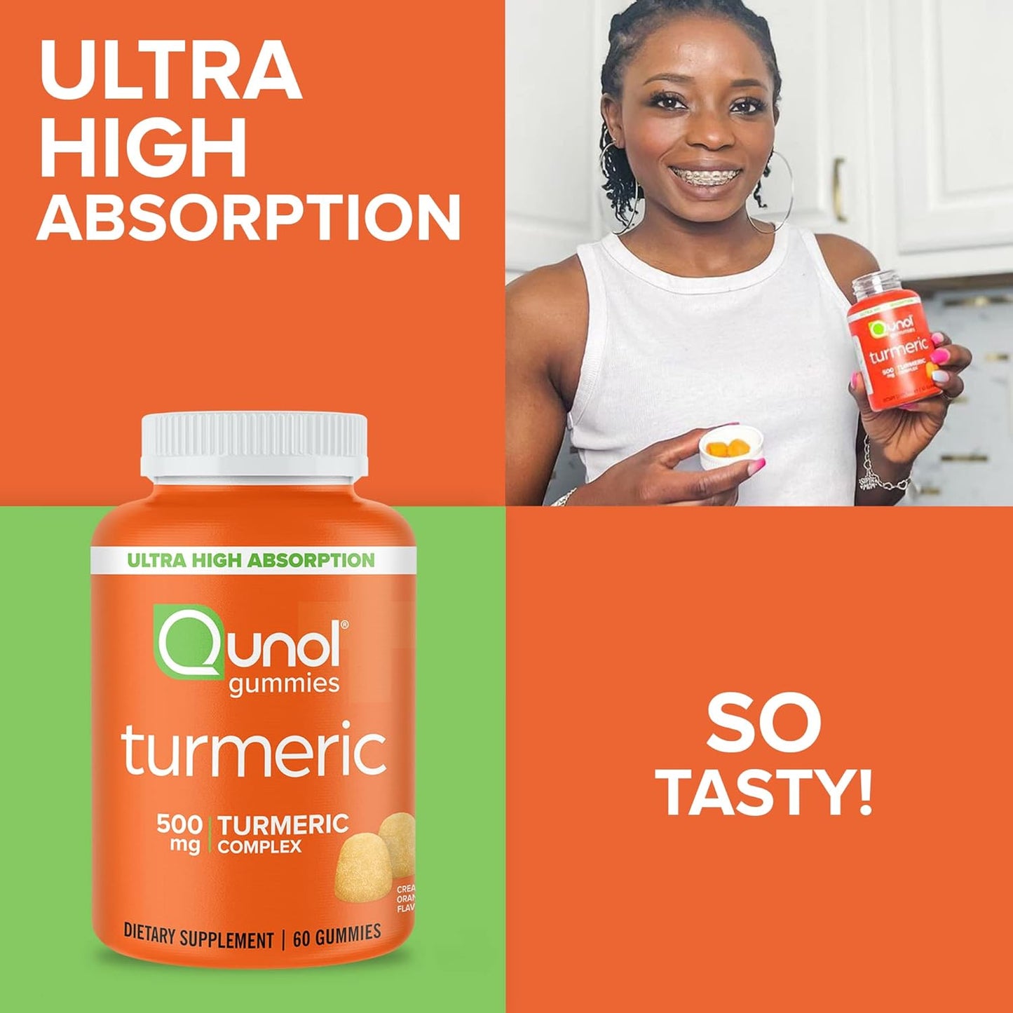 Qunol Turmeric Gummies - 1000mg Turmeric Curcumin, Joint Support, High Absorption, Vegan, Gluten Free - 2 Month Supply (120 Gummies)