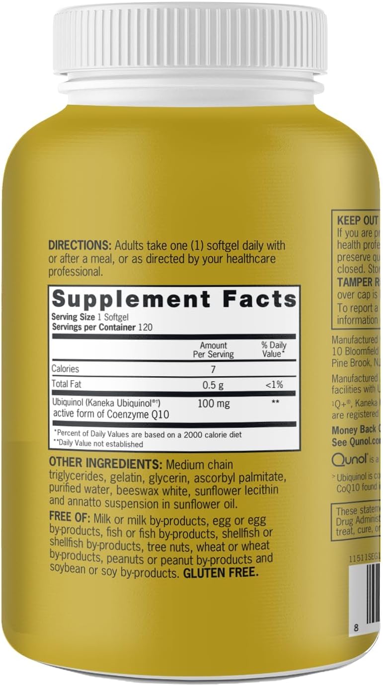 Qunol Ubiquinol CoQ10 Softgels 100mg - Heart Health Antioxidant, Supports Healthy Blood Pressure, Ideal for Statin Users, 120 Count