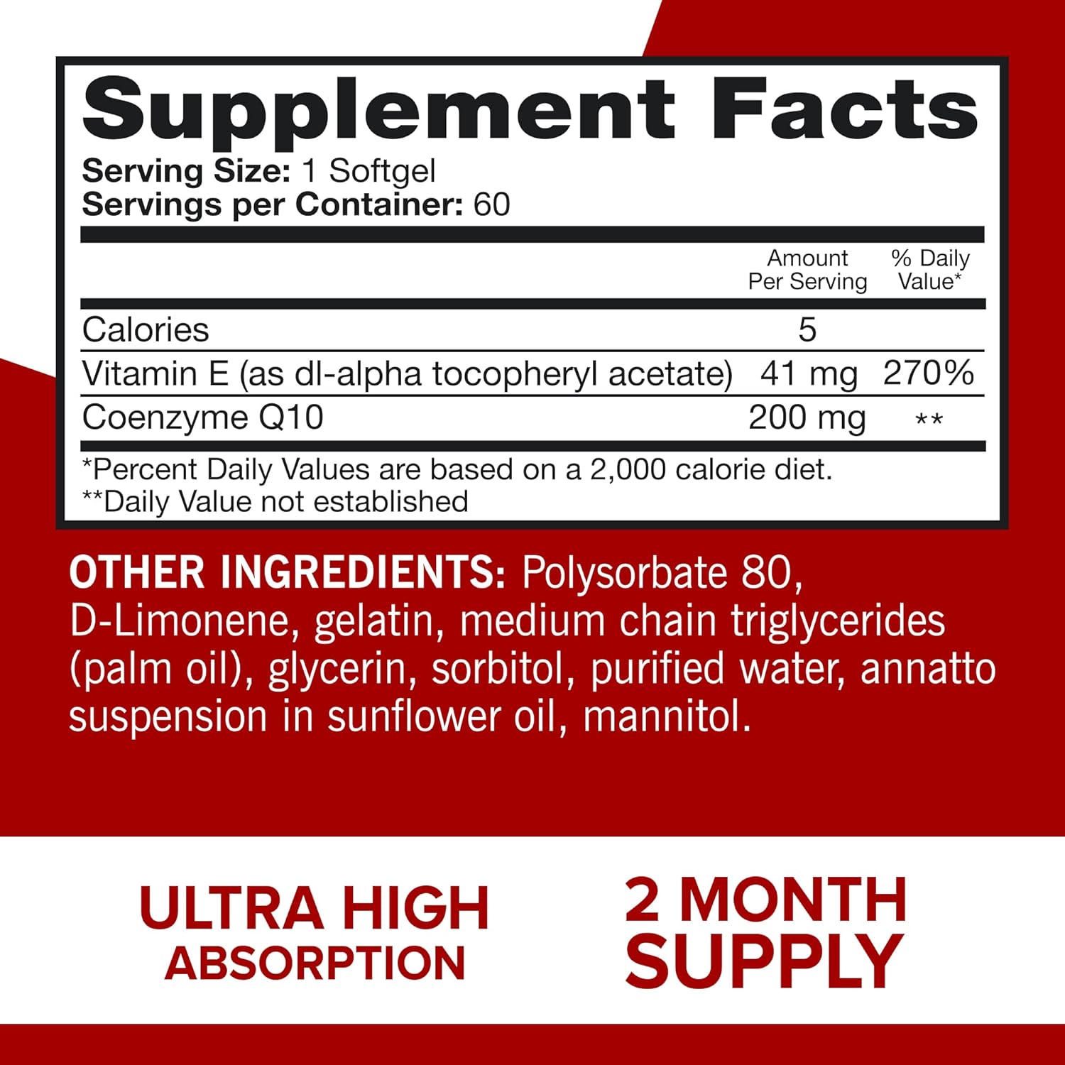 Qunol Ultra CoQ10 200mg Softgels - High Absorption Coenzyme Q10 Supplement for Heart Health - Antioxidant for Energy - 60ct