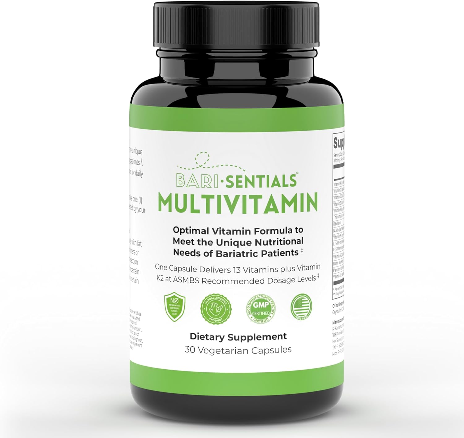 R-Kane Barisentials Bariatric Multivitamins: Essential Post-Op Support for Gastric Procedures - 30 Vegetarian Capsules