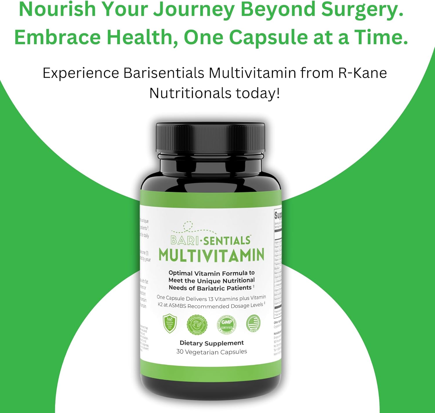 R-Kane Barisentials Bariatric Multivitamins: Essential Post-Op Support for Gastric Procedures - 30 Vegetarian Capsules