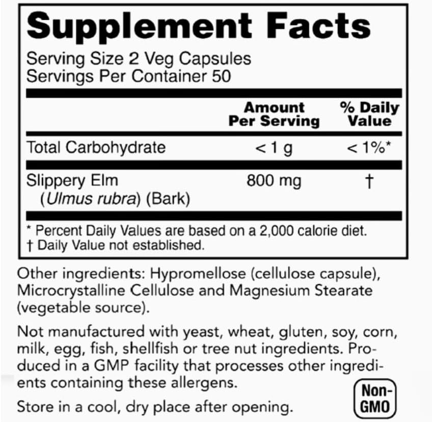 Rachel's Tea Slippery Elm Capsules for Gastrointestinal Support - 400mg, 100 Count