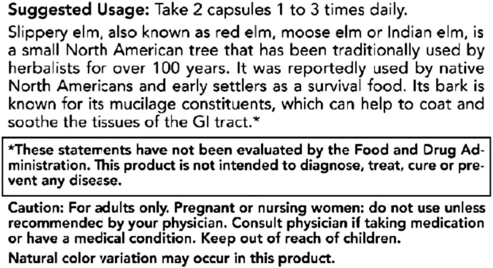Rachel's Tea Slippery Elm Capsules for Gastrointestinal Support - 400mg, 100 Count