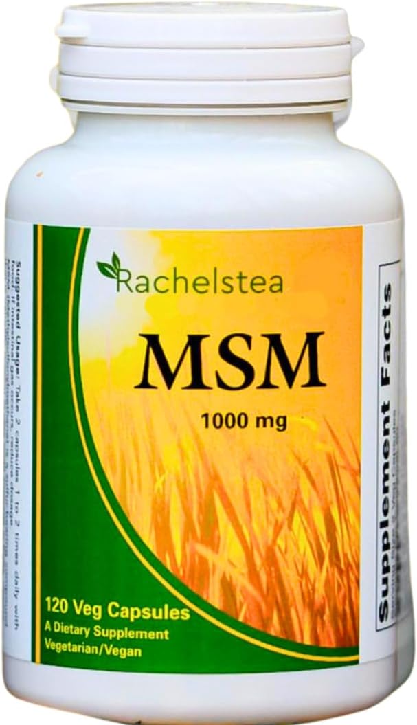 Rachelstea MSM 1000 mg Capsules for Joints, Hair, Nails, and Connective Tissue - 120 Veg Capsules - Vegetarian/Vegan Supplement