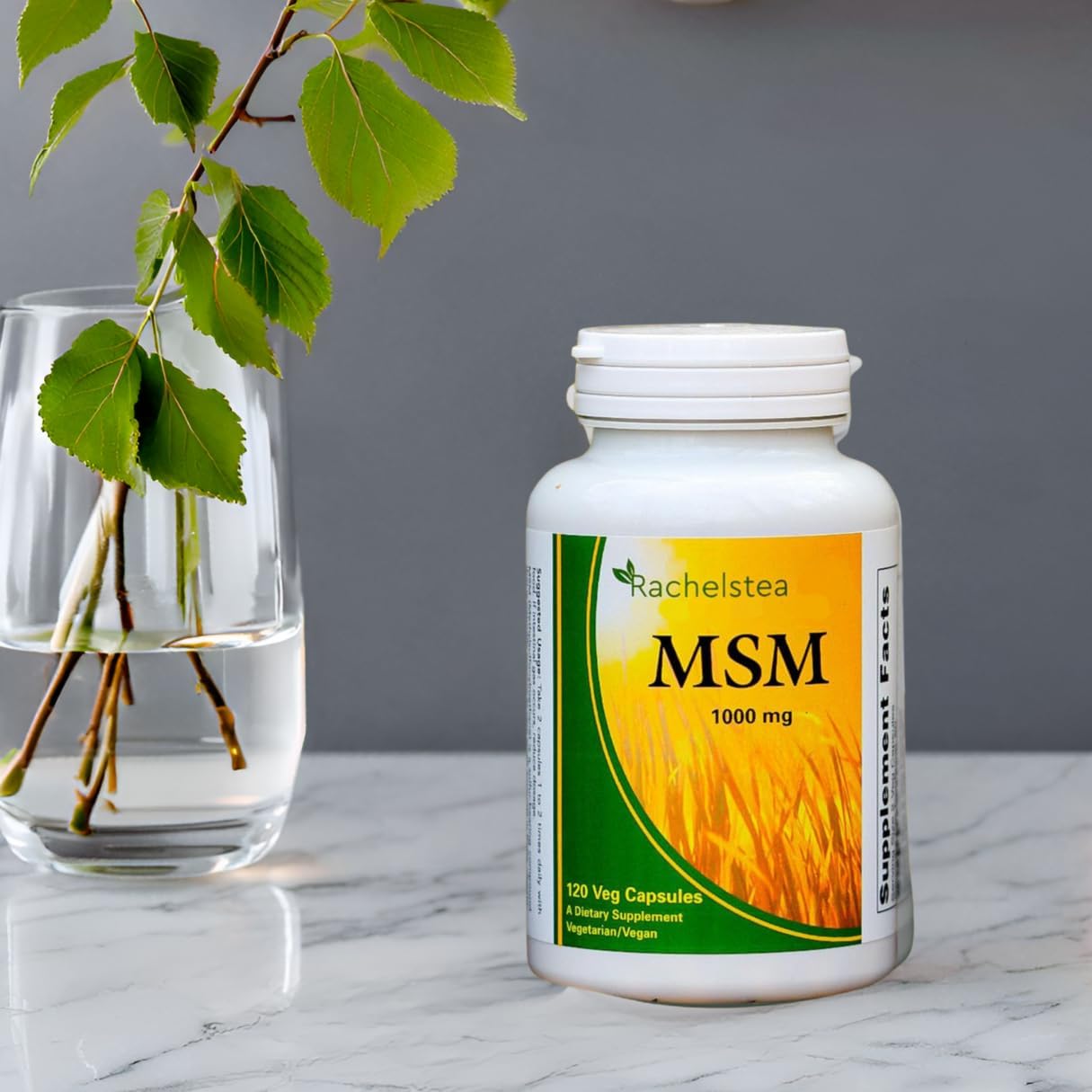 Rachelstea MSM 1000 mg Capsules for Joints, Hair, Nails, and Connective Tissue - 120 Veg Capsules - Vegetarian/Vegan Supplement