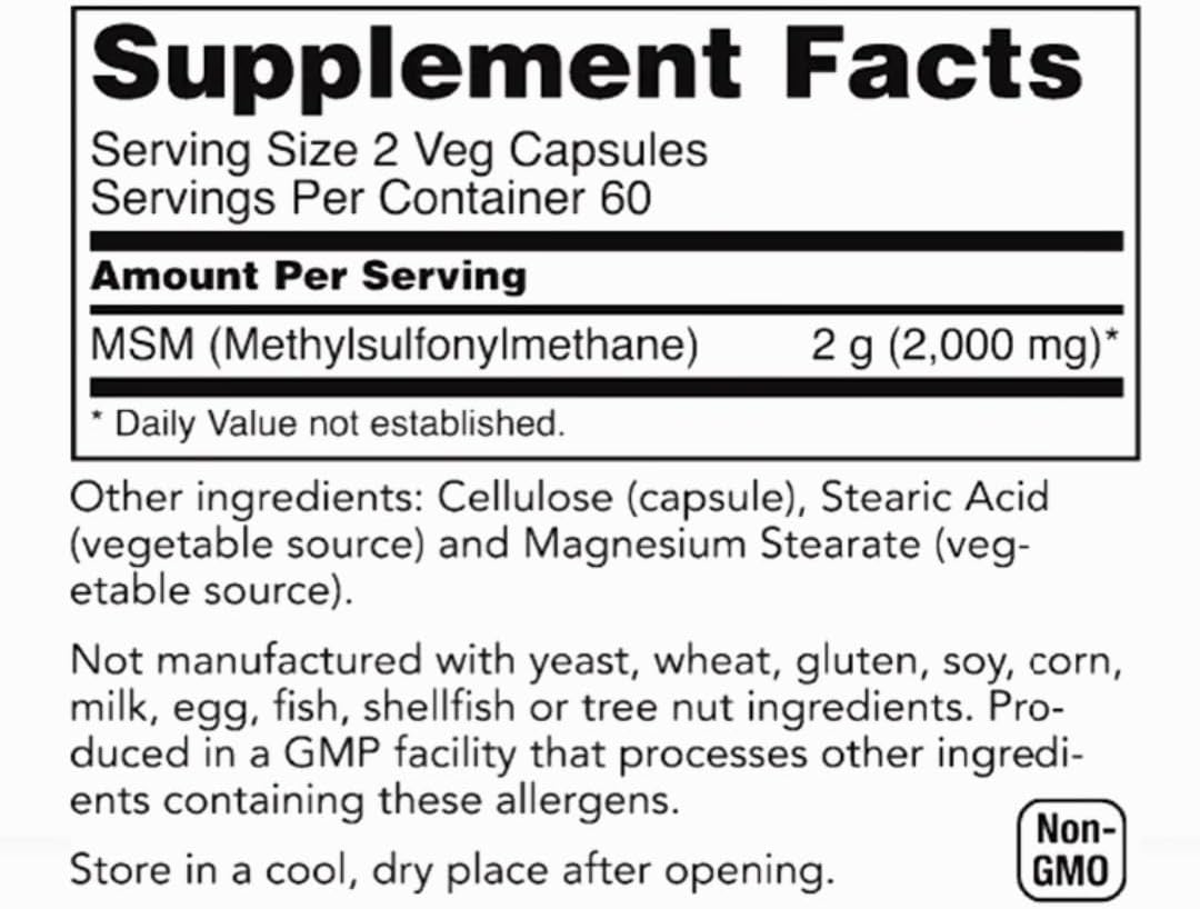 Rachelstea MSM 1000 mg Capsules for Joints, Hair, Nails, and Connective Tissue - 120 Veg Capsules - Vegetarian/Vegan Supplement