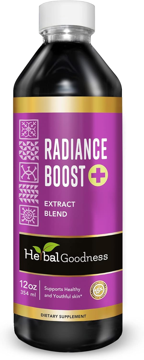 Radiance Boost Herbal Extract Blend - Natural Non-GMO Liquid Supplement for Glowing, Radiant, and Supple Skin Support - 12oz Bottle