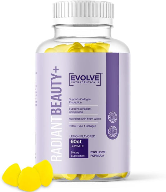 Radiant Beauty+ Hydrolyzed Collagen Gummies with Biotin, Vitamin C & E - Lemon Drop Flavor, 60 Count