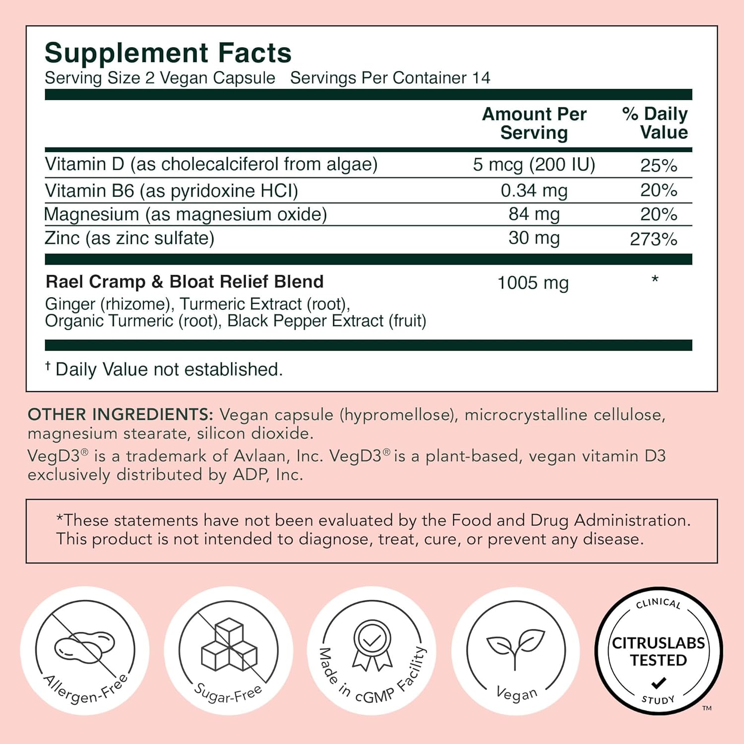 Rael PMS Relief Supplement for Women - Hormone Balance with Turmeric, Ginger, Magnesium - Vegan, No NSAIDs - 28 Capsules