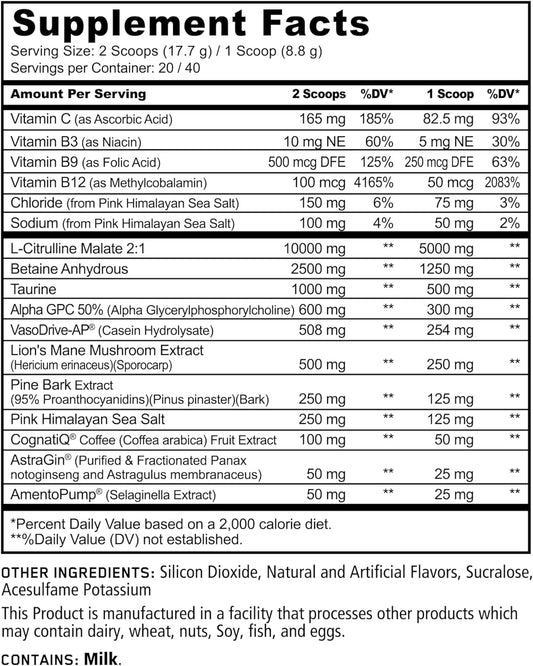 Rainbow Dragonfruit Pre-Workout Supplement with L-Citrulline Malate and Alpha GPC for Enhanced Performance - 40 Scoops