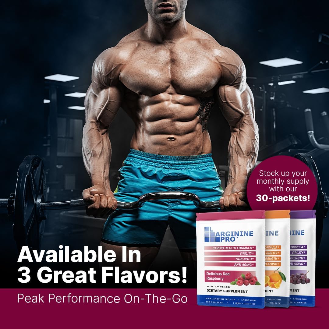 Raspberry Flavored L-arginine Supplement Drink Mix Powder | 5,500mg L-arginine & 1,100mg L-Citrulline | Boost Nitric Oxide Levels