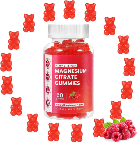 Raspberry Flavored Magnesium Gummies for Memory, Mood, and Sleep Support - 400mg Magnesium Glycinate, 200mg Magnesium l-Threonate - 60 Gummies