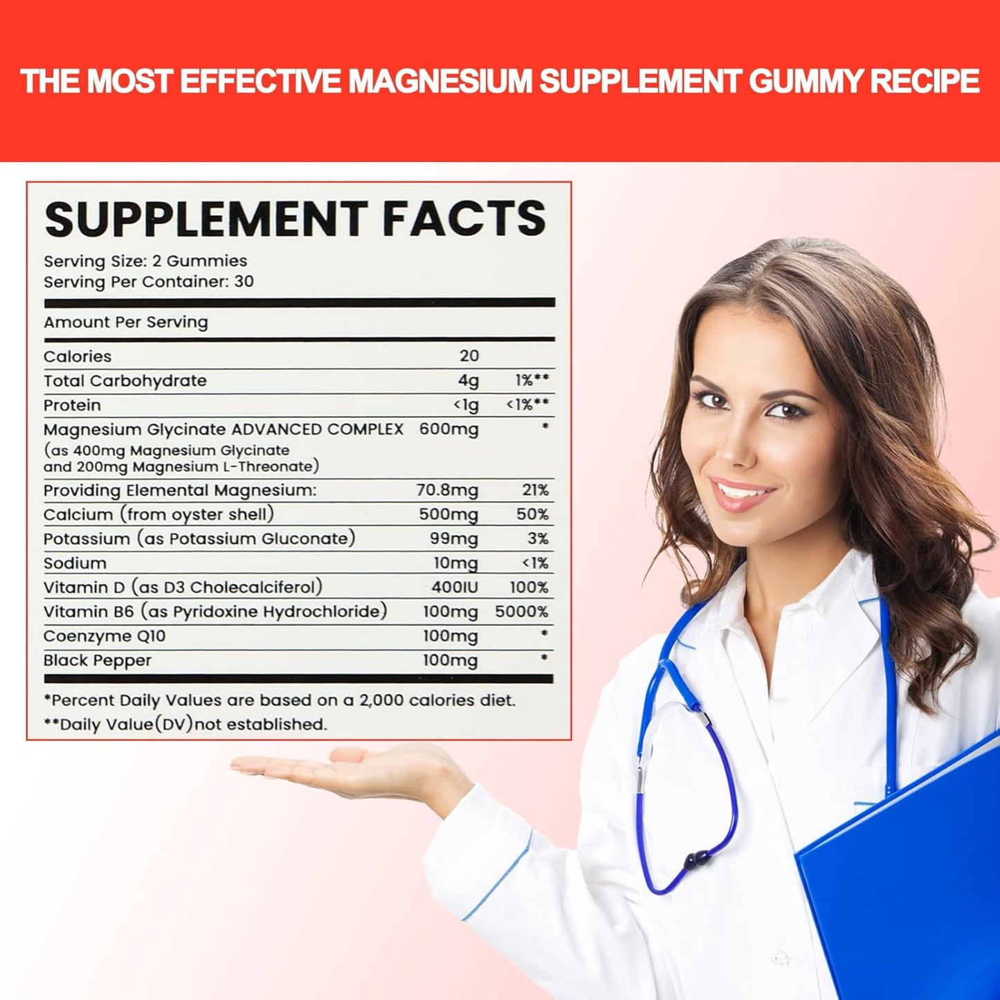 Raspberry Flavored Magnesium Gummies for Memory, Mood, and Sleep Support - 400mg Magnesium Glycinate, 200mg Magnesium l-Threonate - 60 Gummies