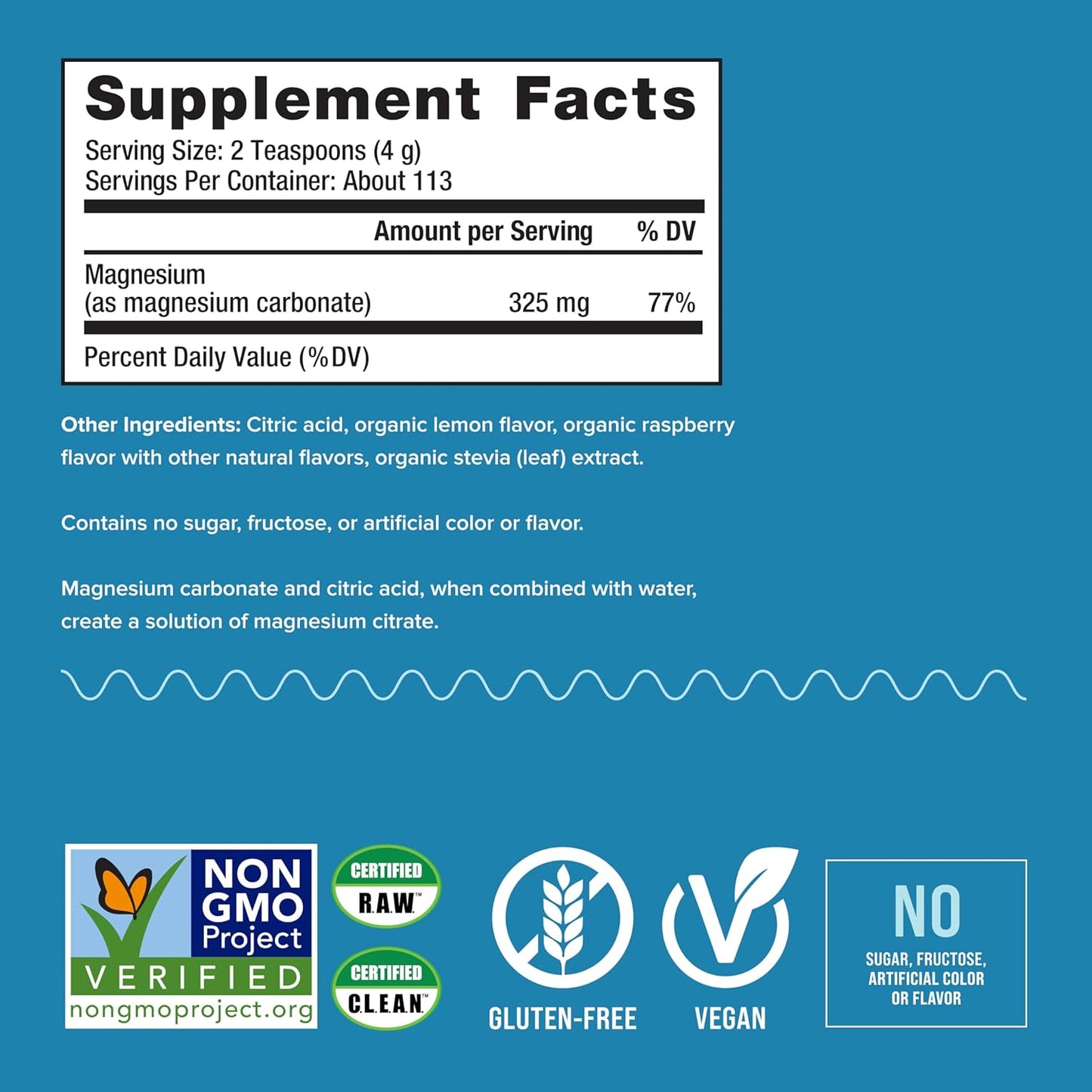 Raspberry Lemon Natural Vitality Calm Magnesium Citrate Supplement Powder - 16 Ounces