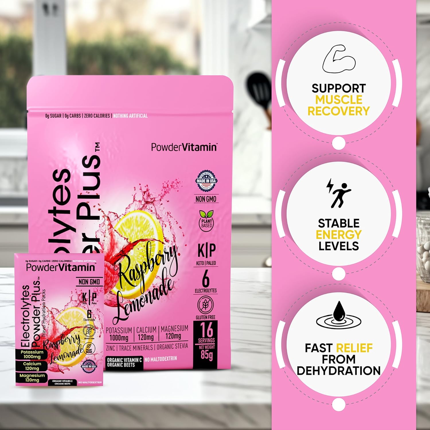 Raspberry Lemonade Keto Electrolyte Powder with Pink Himalayan Salt - Non-GMO, Sugar Free, Zero Calories - 16 Packets