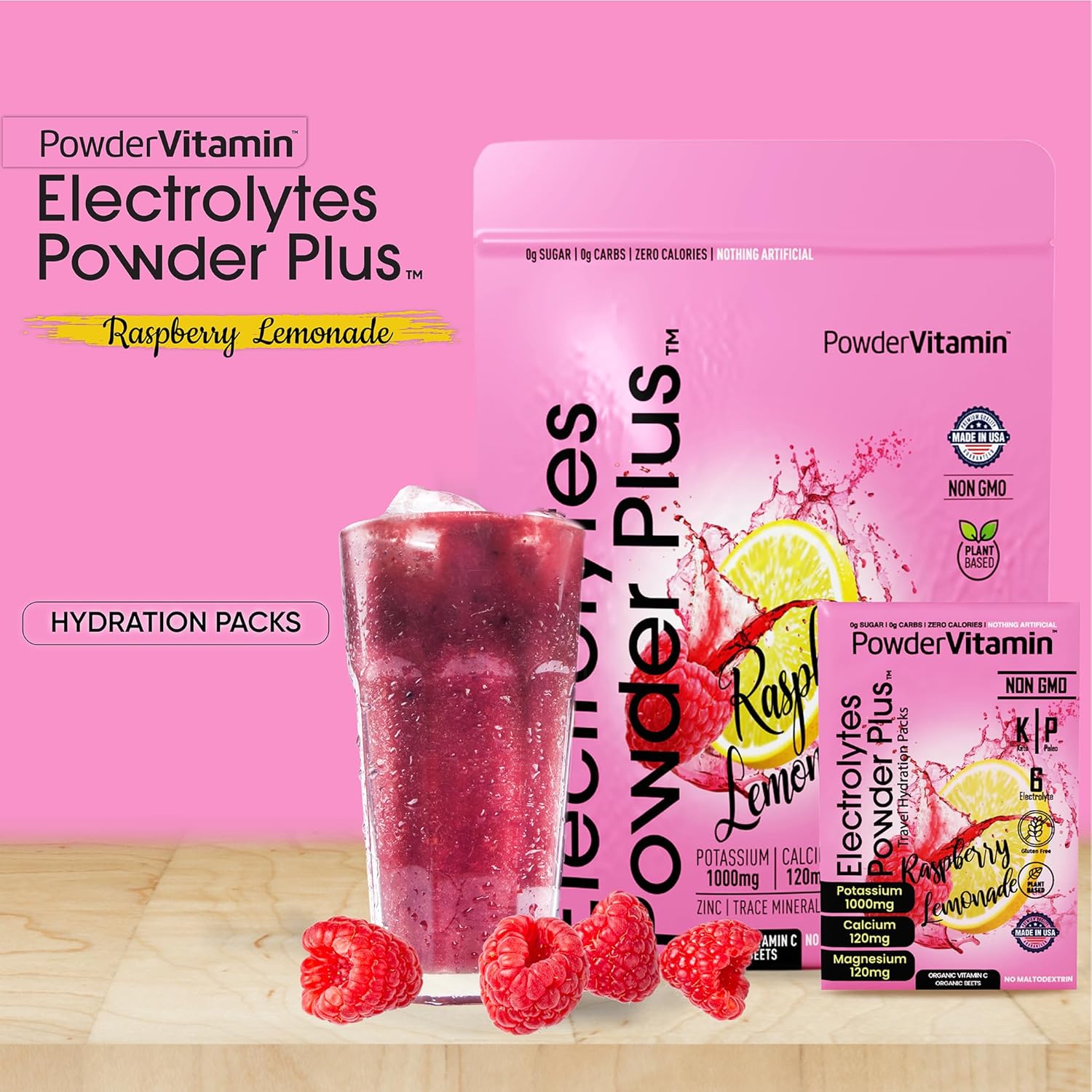 Raspberry Lemonade Keto Electrolyte Powder with Pink Himalayan Salt - Non-GMO, Sugar Free, Zero Calories - 16 Packets