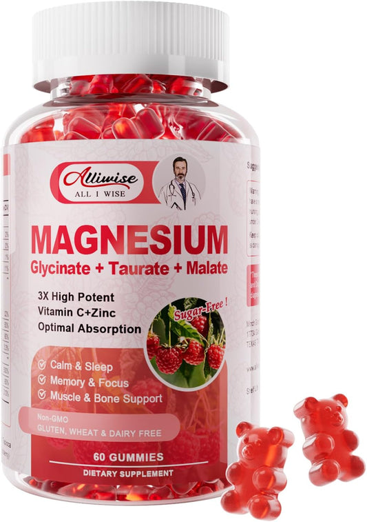 Raspberry Magnesium Gummies with Potassium, Vitamins D, C, B6 - Body Support Supplement for Adults, 30 Days Supply