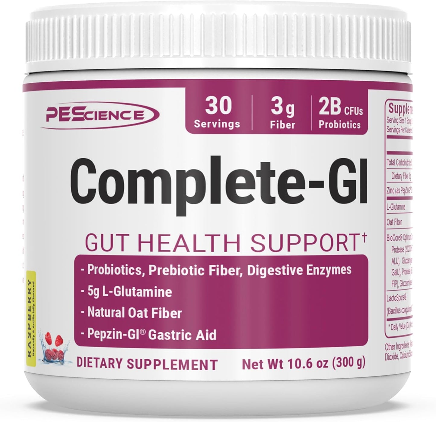 Raspberry Probiotic Powder with Digestive Enzymes and Prebiotic Fiber - 30 Servings