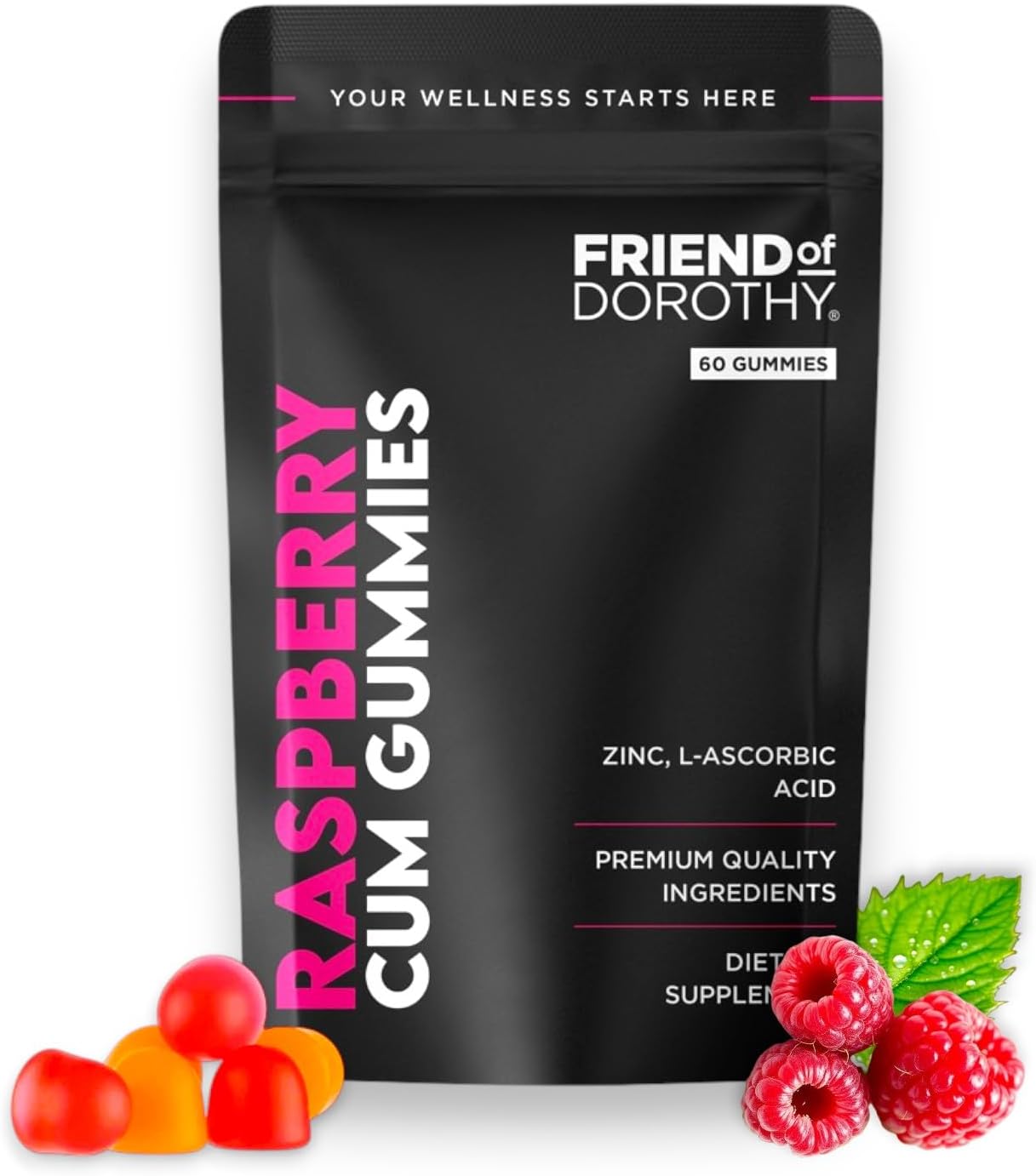Raspberry Semen Volume Supplement Gummies - Boosts Sperm Volume - 60 Capsules - Vegetarian Formula