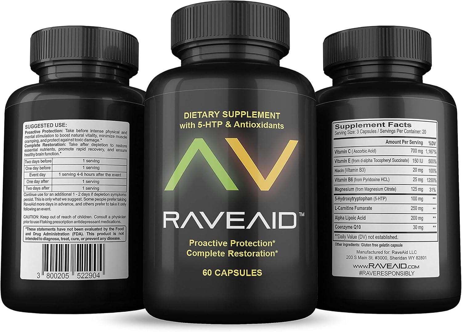 Rave Aid Supplement - Trusted Since 2011 for Preventing Comedowns, Reducing Jaw Clenching & Neurotoxicity | Party & Rave Recovery Cure (60 Capsules)