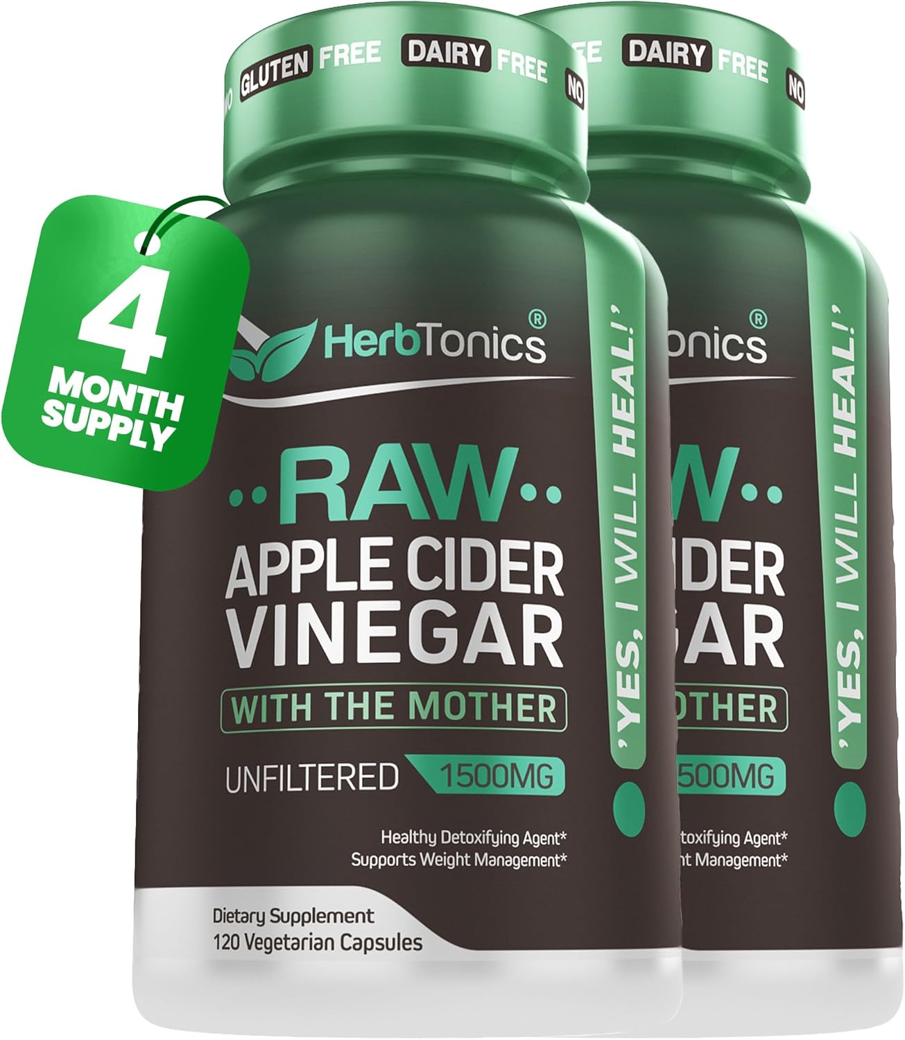 Raw Apple Cider Vinegar Capsules with Mother - Detox & Cleanse Formula for Weight Management & Digestive Health - Non-GMO - 240 Capsules