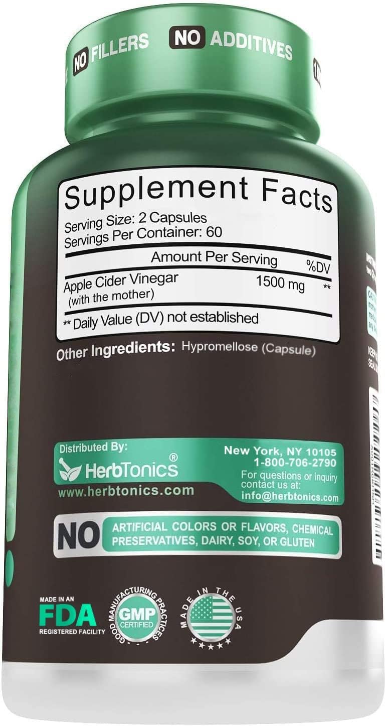Raw Apple Cider Vinegar Capsules with Mother - Detox & Cleanse Formula for Weight Management & Digestive Health - Non-GMO - 240 Capsules