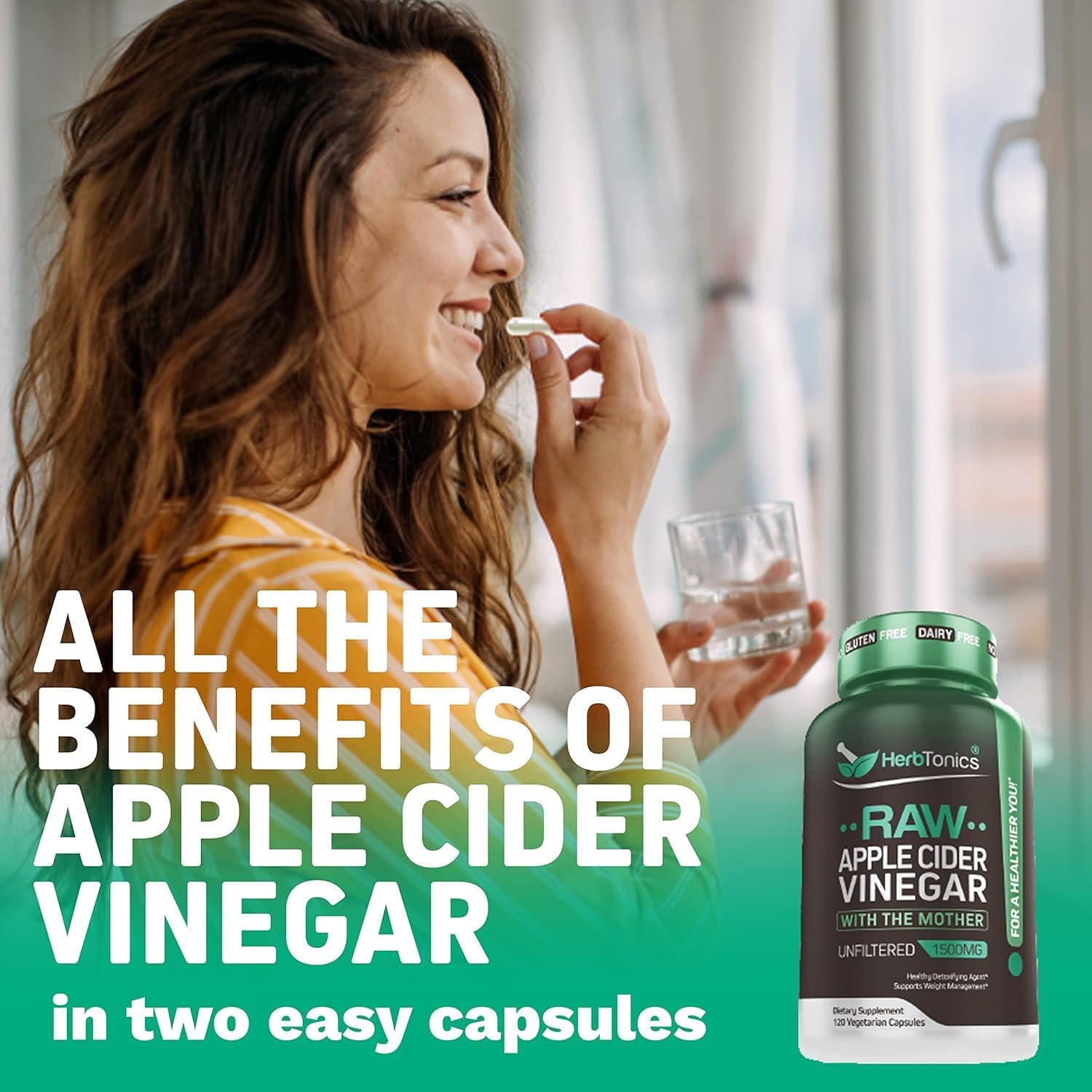 Raw Apple Cider Vinegar Capsules with Mother - Detox & Cleanse Formula for Weight Management & Digestive Health - Non-GMO - 240 Capsules