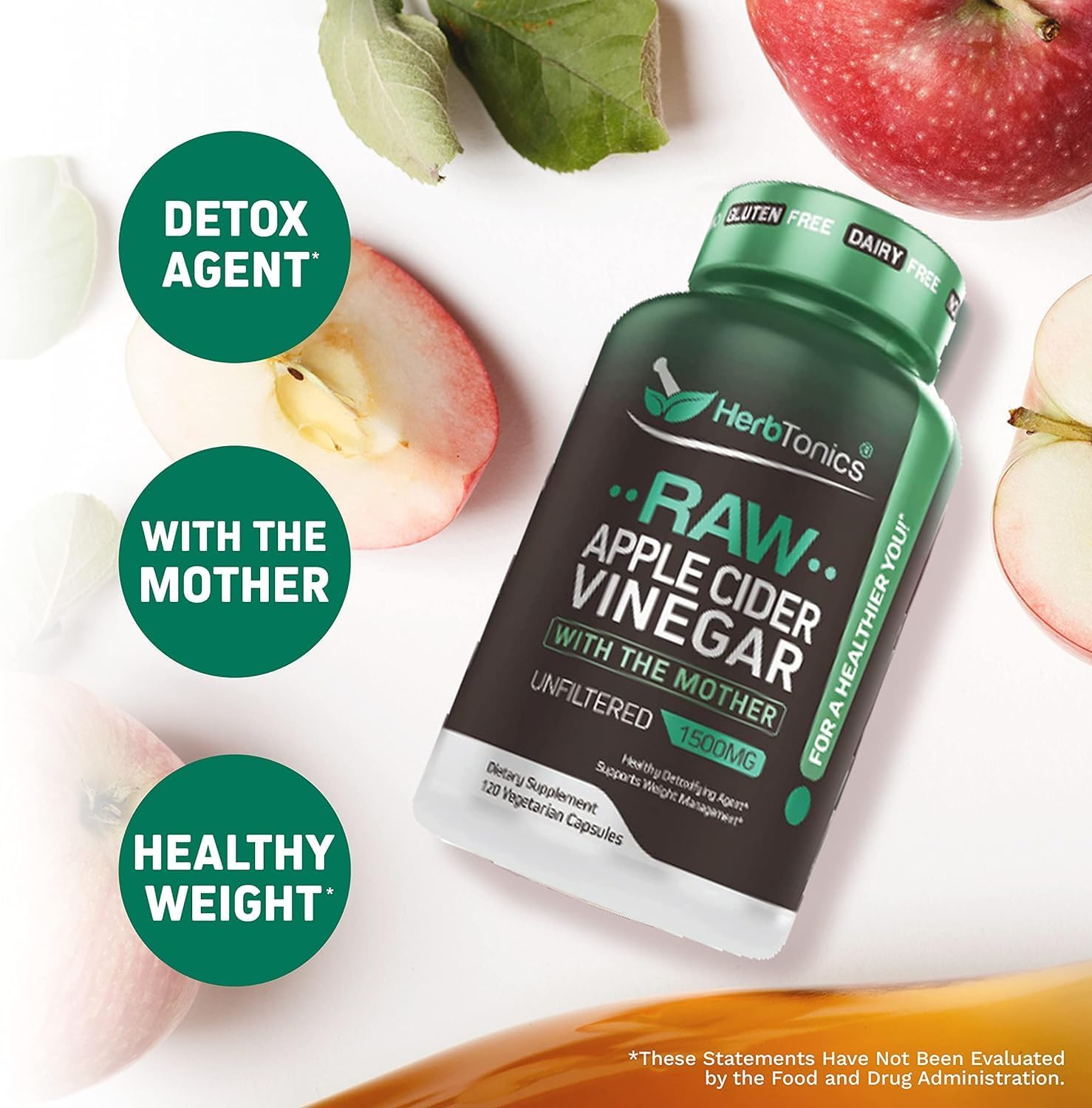 Raw Apple Cider Vinegar Capsules with Mother - Detox & Cleanse Formula for Weight Management & Digestive Health - Non-GMO - 240 Capsules