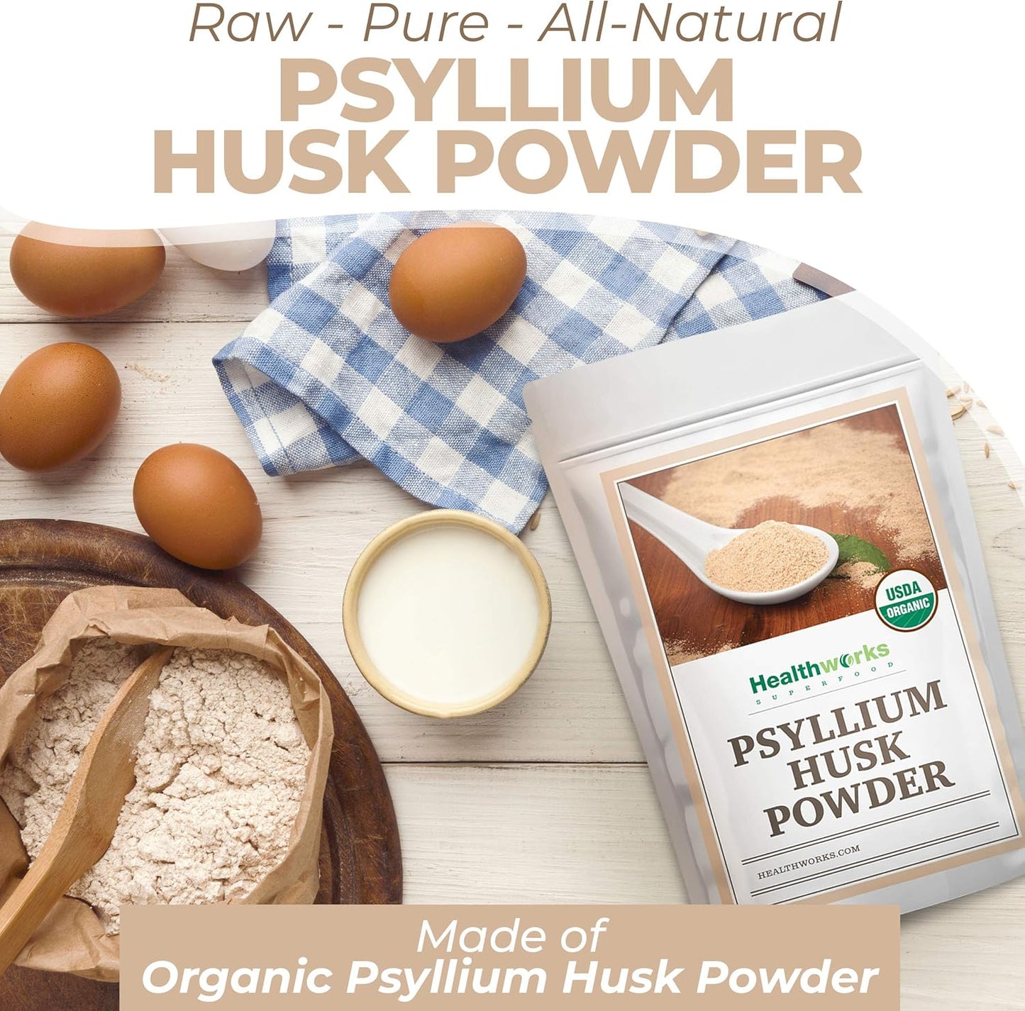 Raw Certified Organic Psyllium Husk Powder - 16 Ounces from India | Keto, Vegan & Non-GMO | Fiber Support Supplement