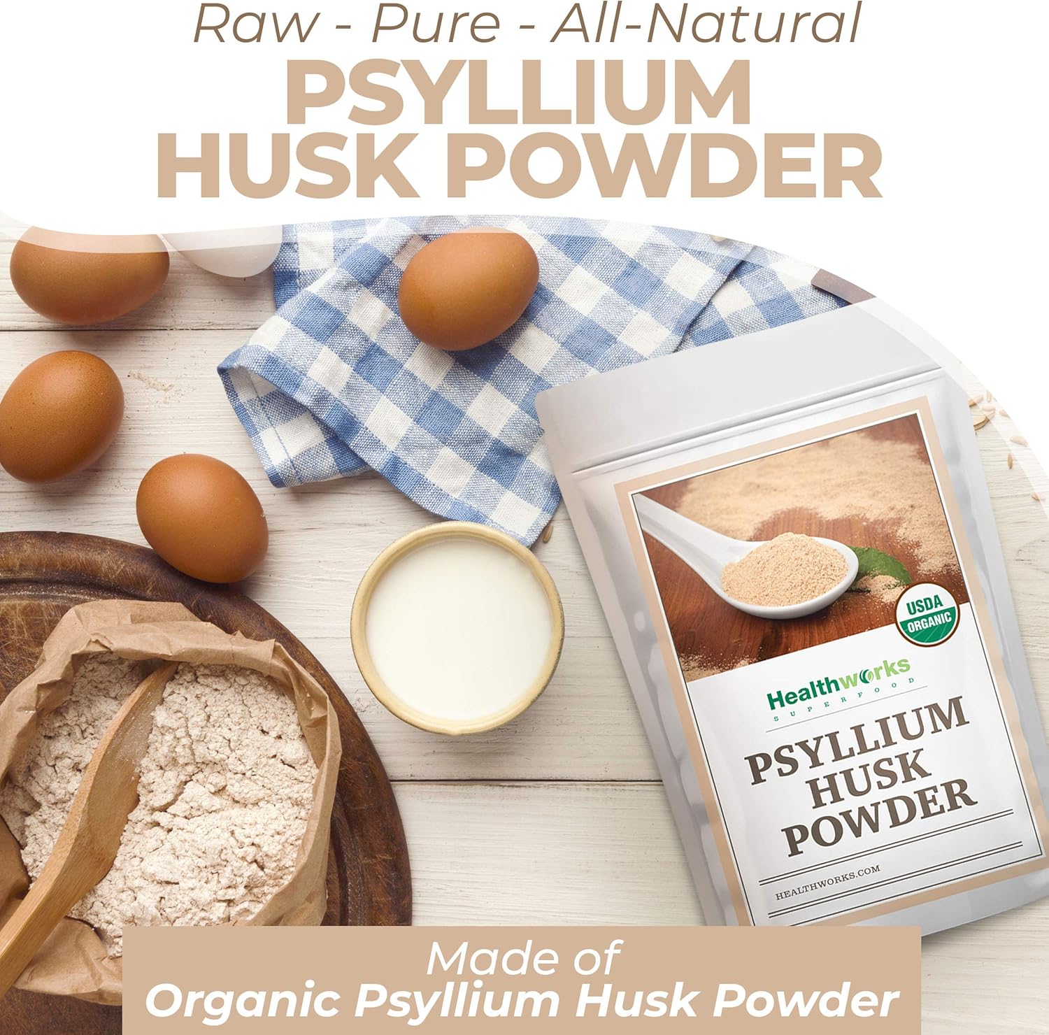 Raw Certified Organic Psyllium Husk Powder - 16 Ounces from India | Keto, Vegan & Non-GMO | Fiber Support Supplement