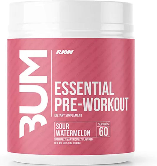 RAW Essential Pre-Workout Powder - CBUM Formula for Men & Women - Energy, Muscle Pump, Focus, Stamina, Strength, Endurance & Performance - Sour Watermelon Flavor - 1.79 lbs