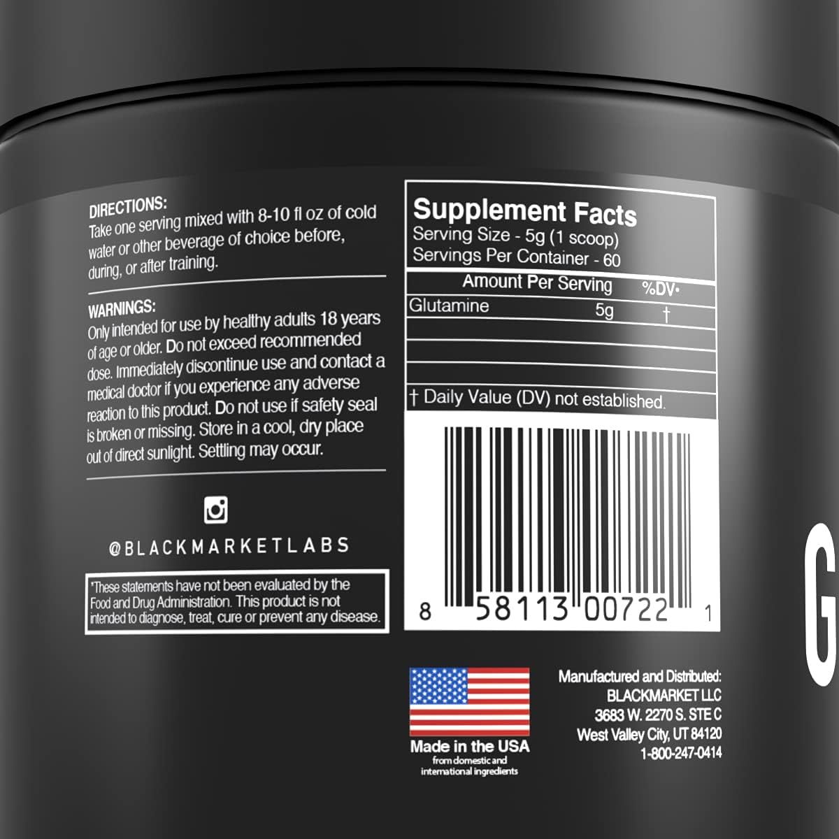 RAW Glutamine Powder Drink Mix - Enhance Recovery, Reduce Muscle Soreness, Boost Memory & Concentration - 300g