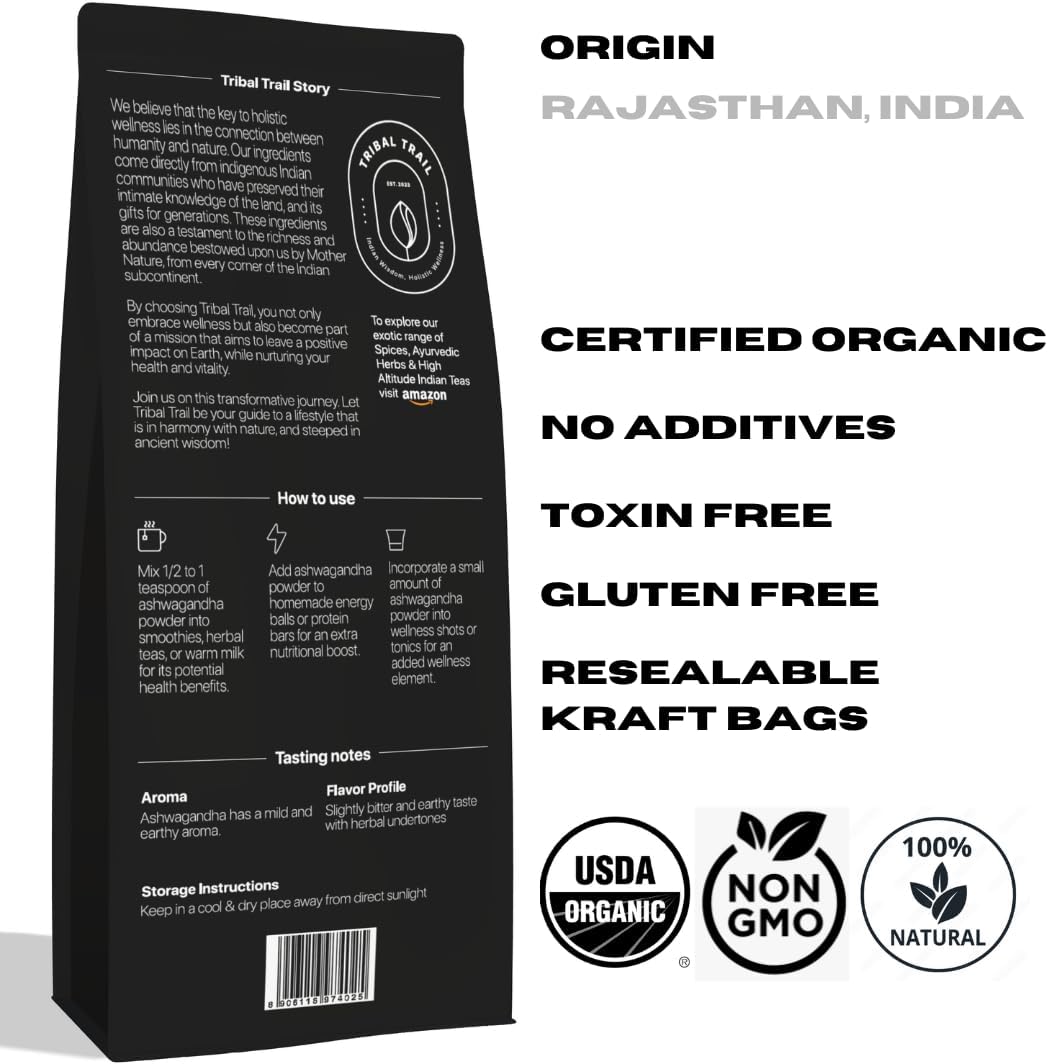 Raw Indian Ashwagandha Powder | USDA Organic & Non-GMO | Stress Relief & Immune Support | 8.01 oz | 150 Servings