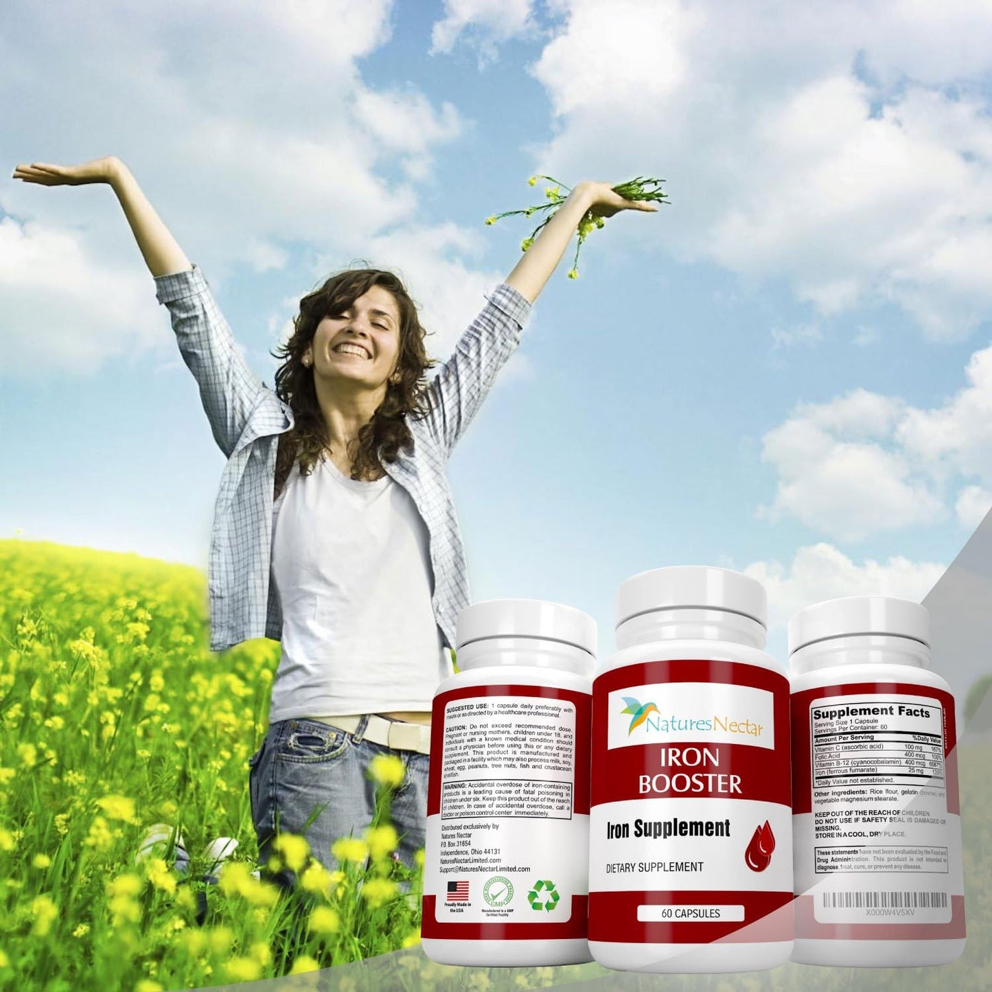 Raw Iron Vitamins for Women - Non-Constipating Iron Supplement to Boost Red Blood Cell Production - Best Anemia Iron Pills