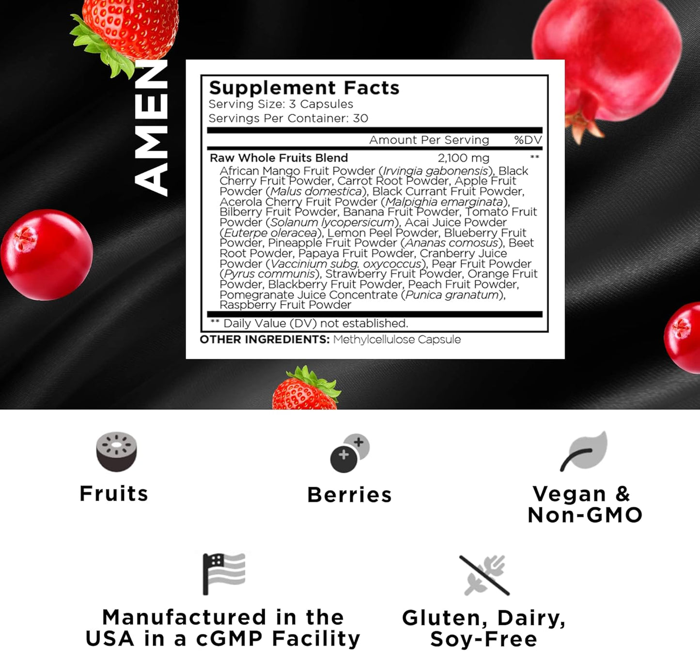 Raw Multivitamin with Over 20 Whole Fruit Extracts, Berries, Antioxidant Polyphenols, and Flavonoids - Tropical Fruits Supplement - Non-GMO - 90 Capsules