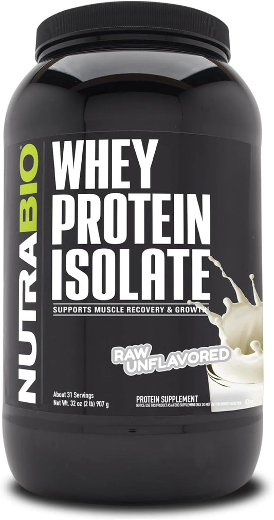 Raw Unflavored NutraBio Whey Protein Isolate Powder - 25g Protein Per Scoop - Complete Amino Acid Profile - Soy & Gluten Free - Non-GMO - 2 Lbs.