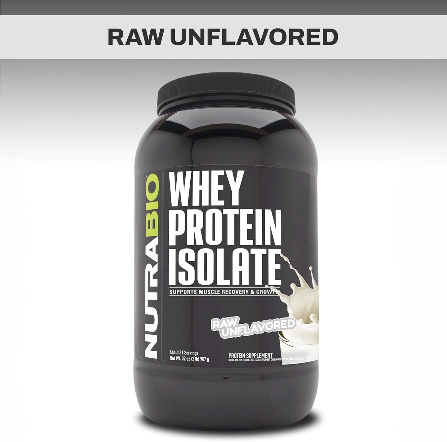Raw Unflavored NutraBio Whey Protein Isolate Powder - 25g Protein Per Scoop - Complete Amino Acid Profile - Soy & Gluten Free - Non-GMO - 2 Lbs.