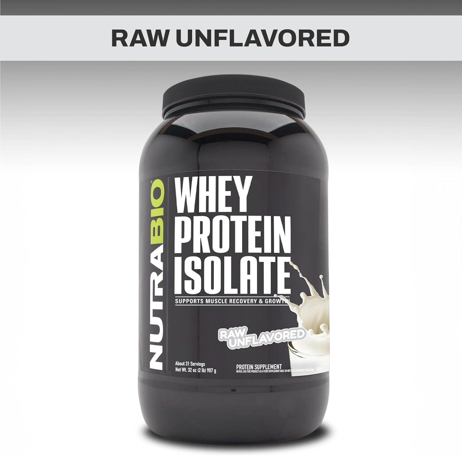 Raw Unflavored NutraBio Whey Protein Isolate Powder - 25g Protein Per Scoop - Complete Amino Acid Profile - Soy & Gluten Free - Non-GMO - 2 Lbs.