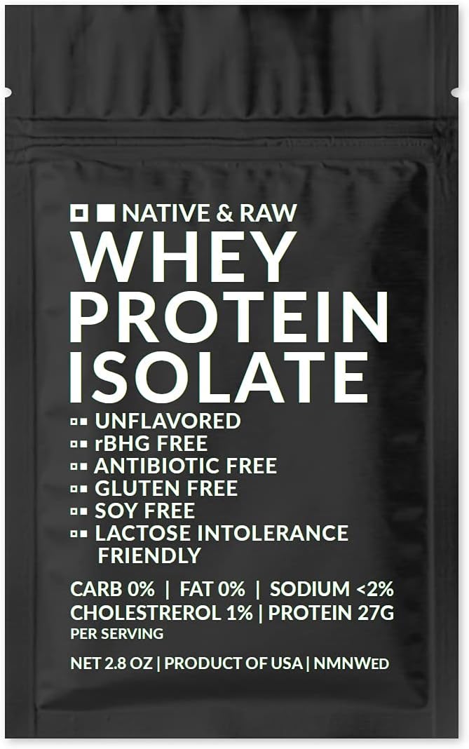 Raw Whey Protein Isolate, Unflavored - Zero Carb/Fat, Low Cholesterol/Sodium - Non-GMO, Antibiotic-Free, Gluten/Soy-Free - Ideal for Keto, Paleo, Lactose Intolerance - 2.8 oz