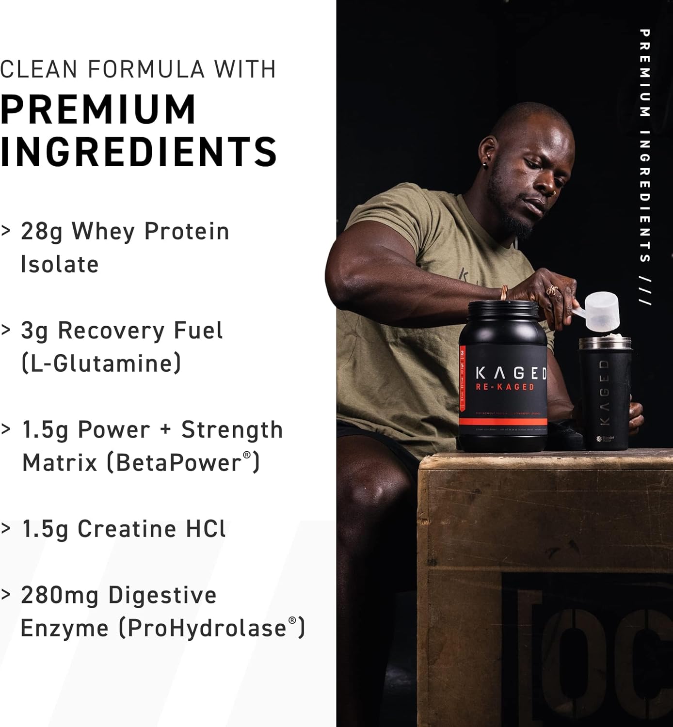 Re-Kaged Orange Cream Post Workout Protein Powder with 28g Whey Protein for Muscle Growth & Recovery - Low Sugar, 20 Servings