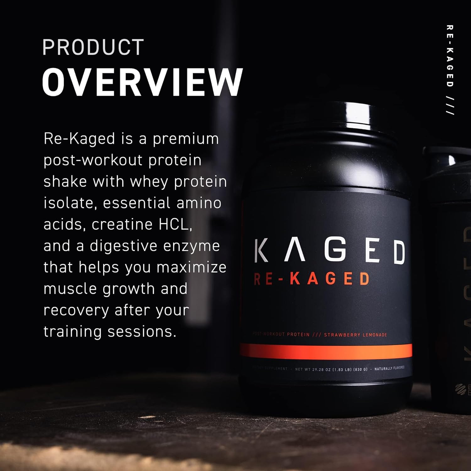 Re-Kaged Orange Cream Post Workout Protein Powder with 28g Whey Protein for Muscle Growth & Recovery - Low Sugar, 20 Servings